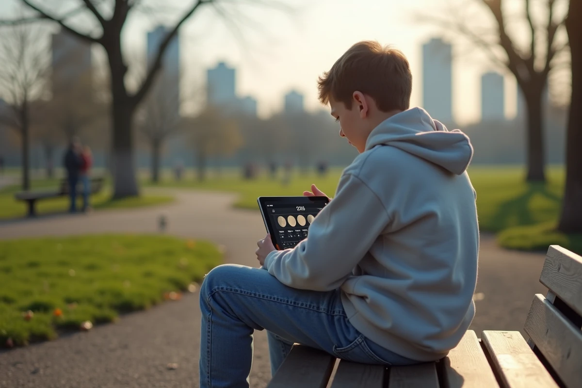 Adolescent utilisant une tablette pour étudier le calendrier lunaire