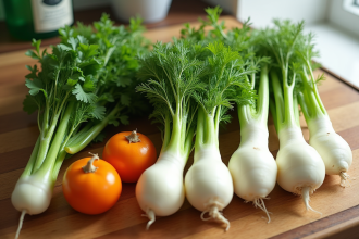 Assortiment de légumes D daikon et dandelion en gros plan