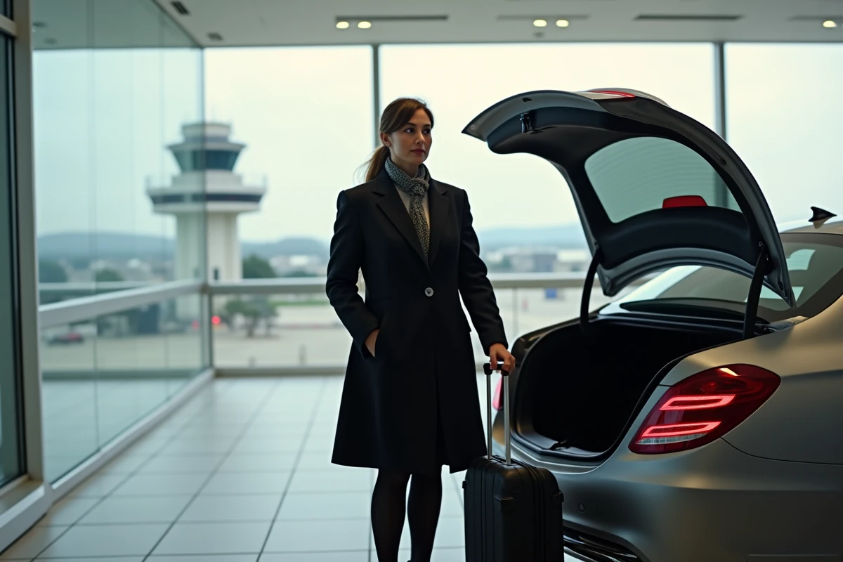 Chauffeuse aidant un voyageur à charger sa valise dans une voiture