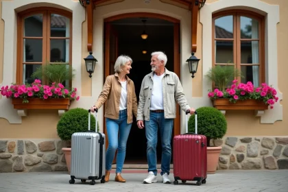 Couple souriant devant leur hôtel à Sarralbe