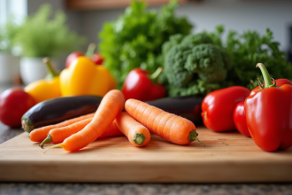 Plan de la cuisine avec fruits et légumes Vshaped colorés