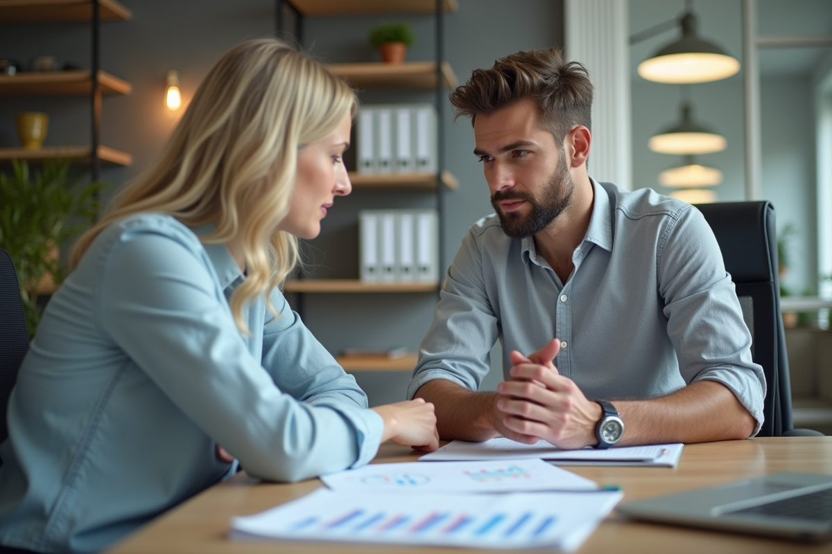 Jeune homme HR discute avantage en nature avec un employe