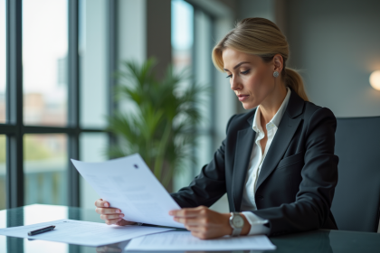 Femme d affaires concentrée sur des documents immobiliers