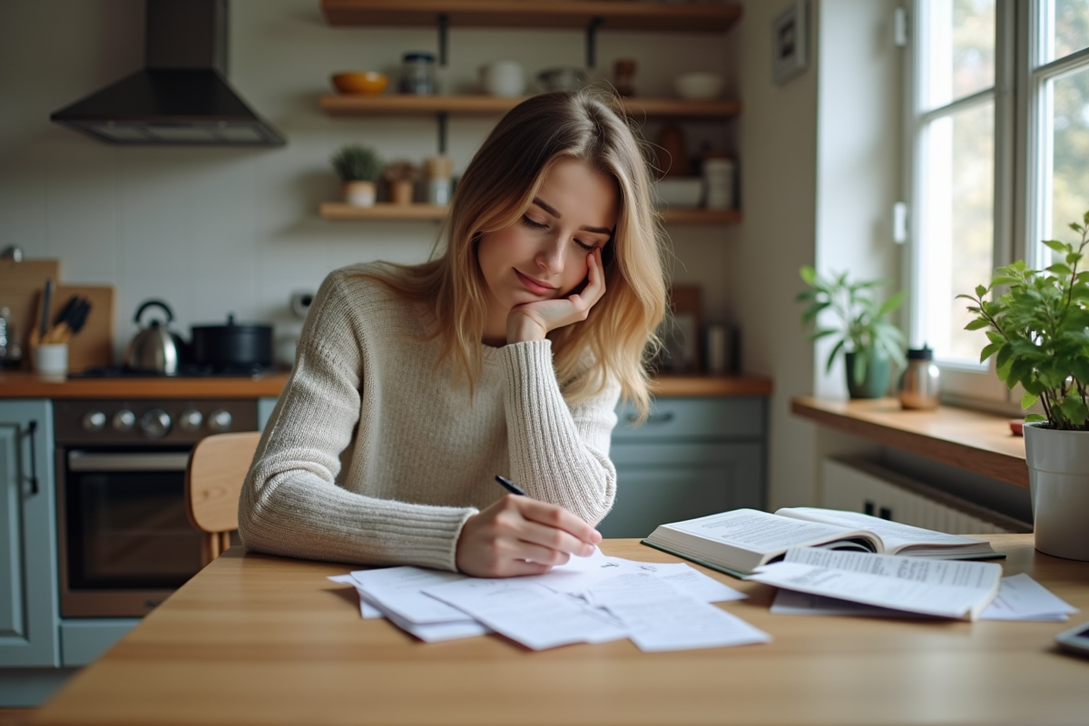 Jeune femme organisant son budget à la maison