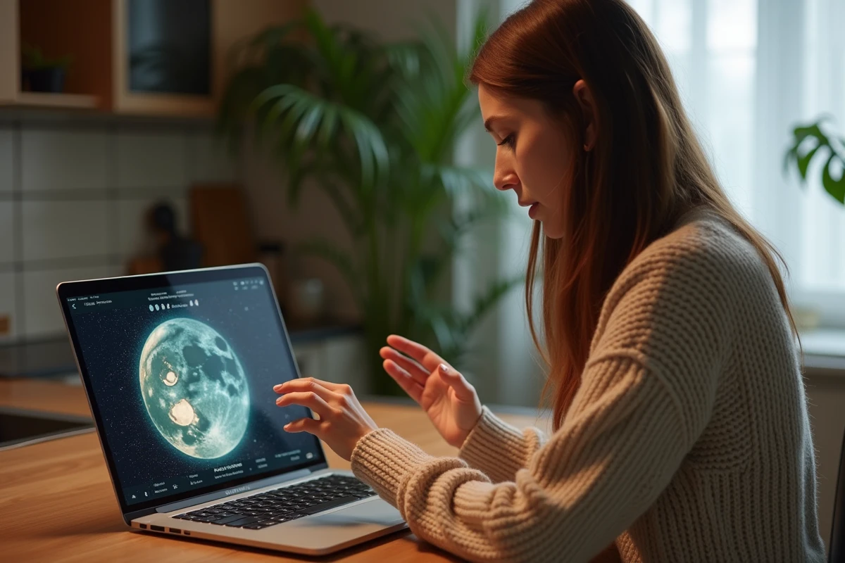 Femme avec calendrier lunaire dans une cuisine moderne