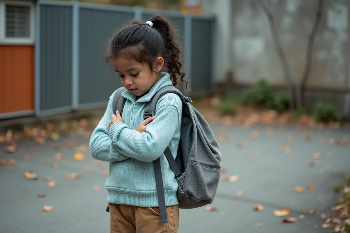 Jeune fille dans une cour de jeu urbaine en automne