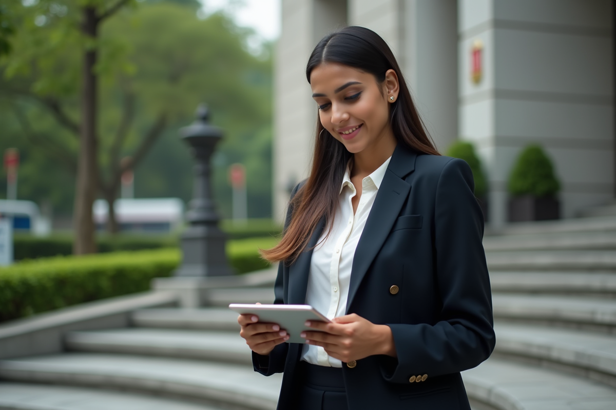 Jeune femme d affaires indienne consulte un tableau credit