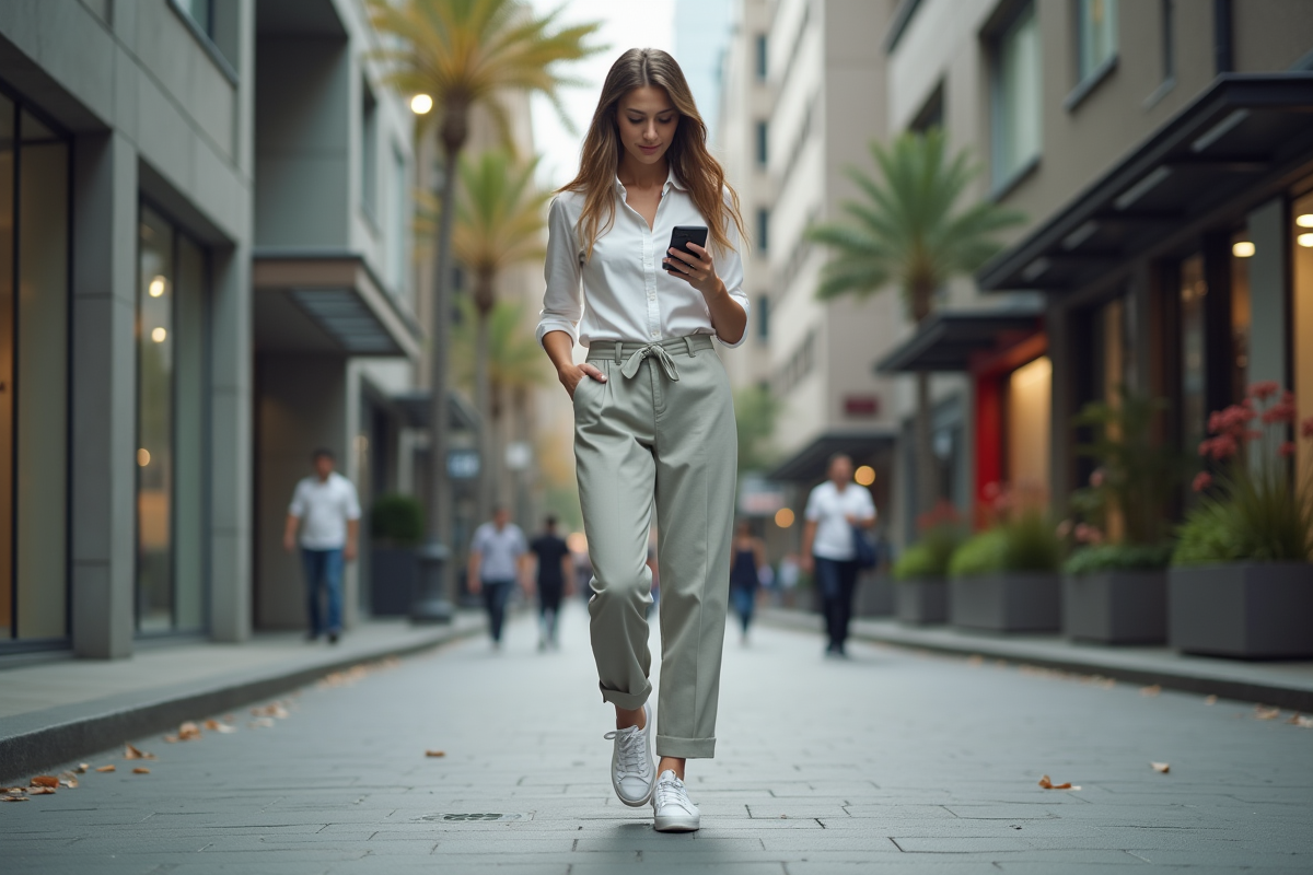 Jeune femme urbaine en mode décontracté dans la ville