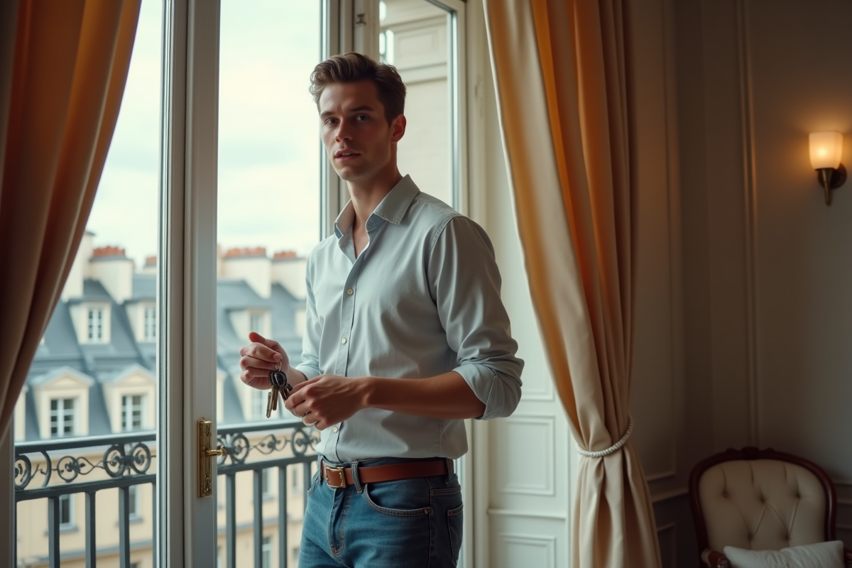 Jeune homme tenant des clés d