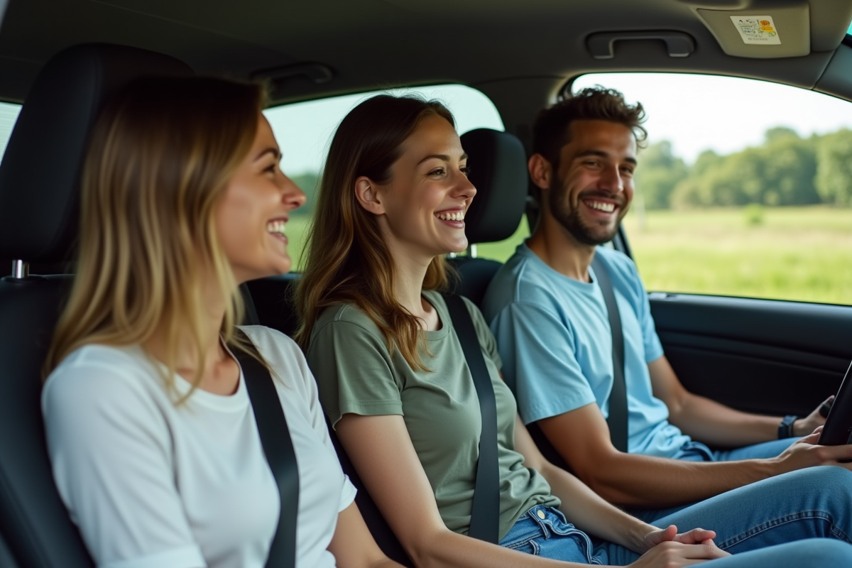 Trois jeunes adultes dans une voiture en discussion