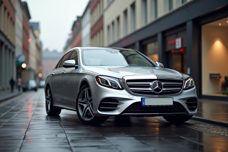 Voiture Mercedes-Benz argentée sur une rue à Luxembourg