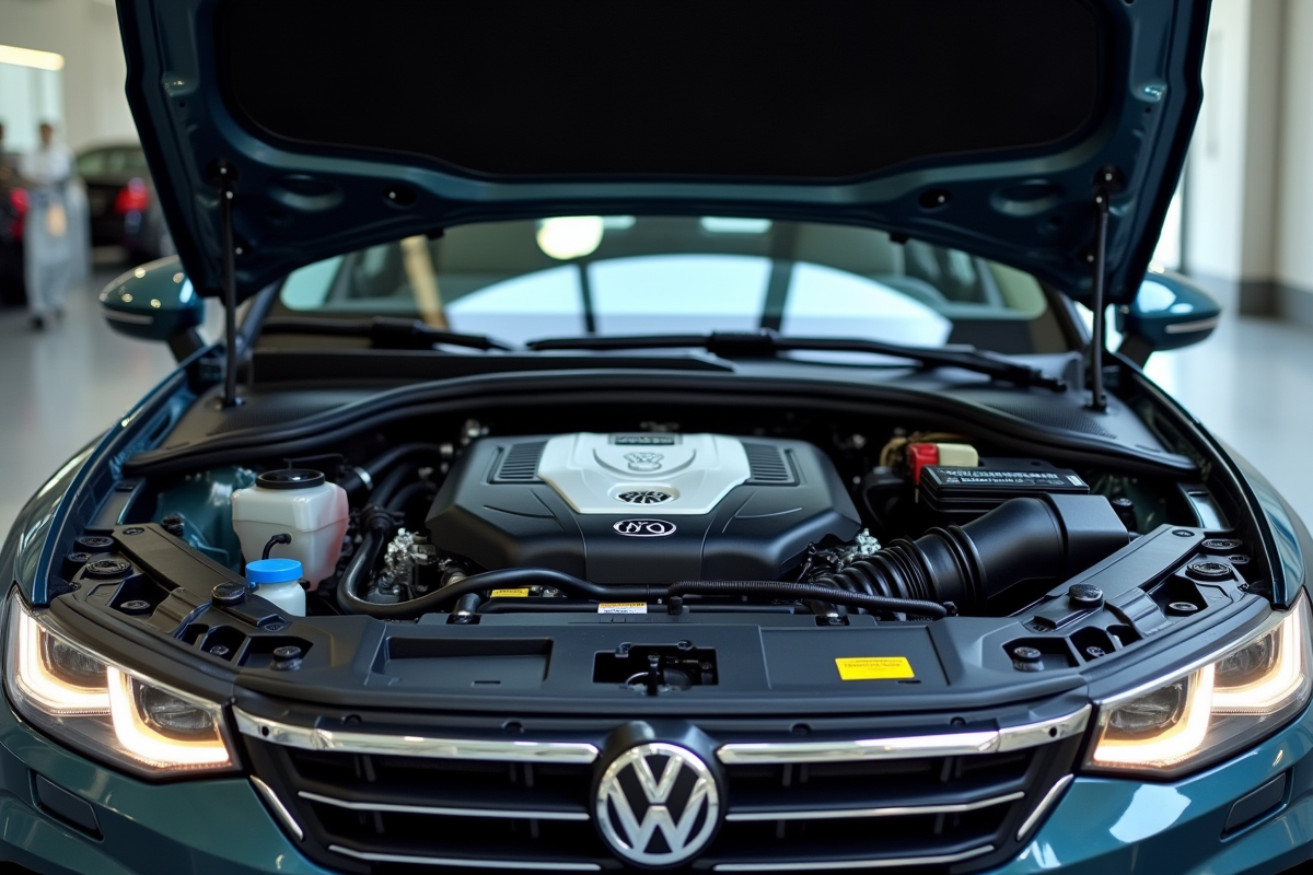 Moteur TDI moderne dans un garage lumineux et propre