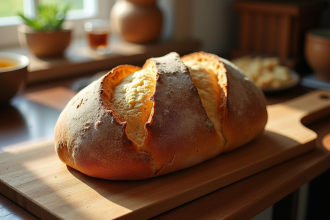 Pain rustique frais sur une planche en bois
