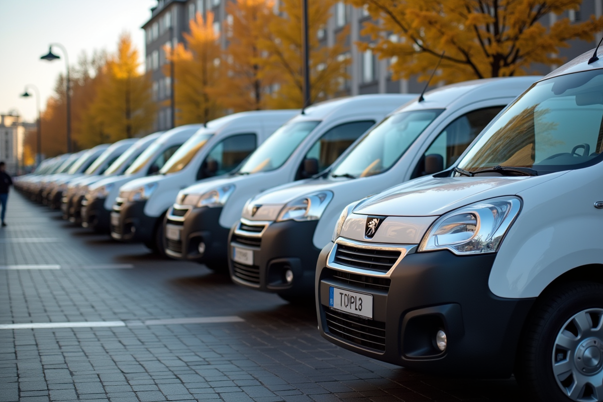 Plusieurs Peugeot Partner Tepee garés en ville en journée