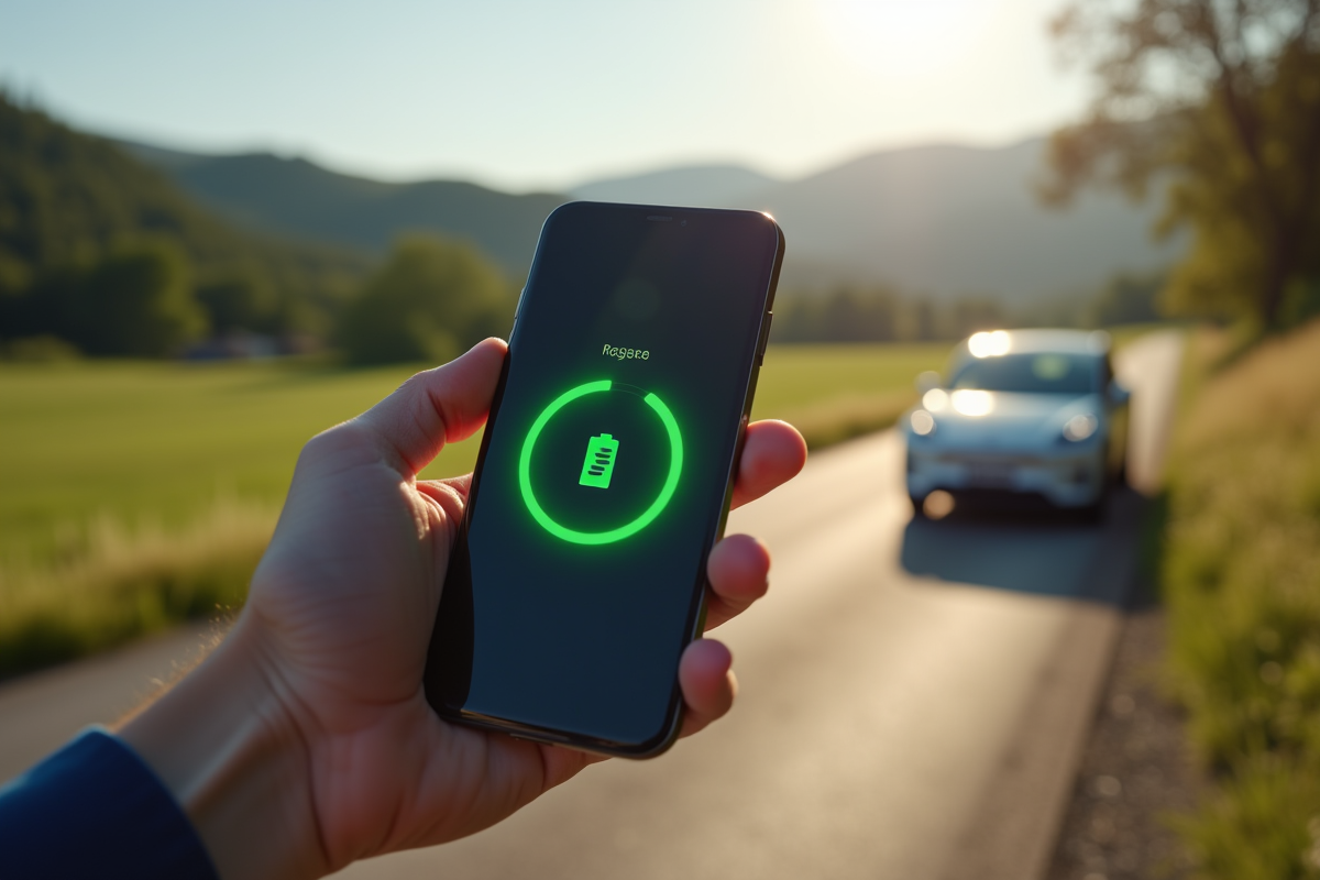 Main tenant un smartphone avec la progression de charge d